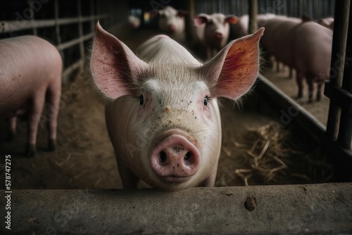 Pig at pig farm. AI Generation © yuliachupina