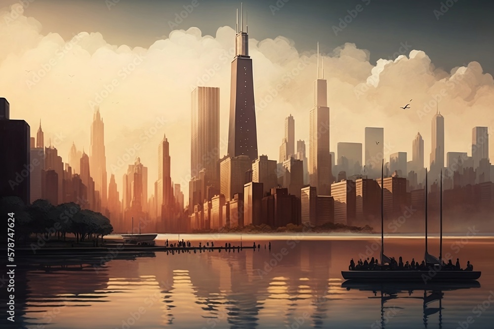 Fototapeta premium Chicago skyline at sunset