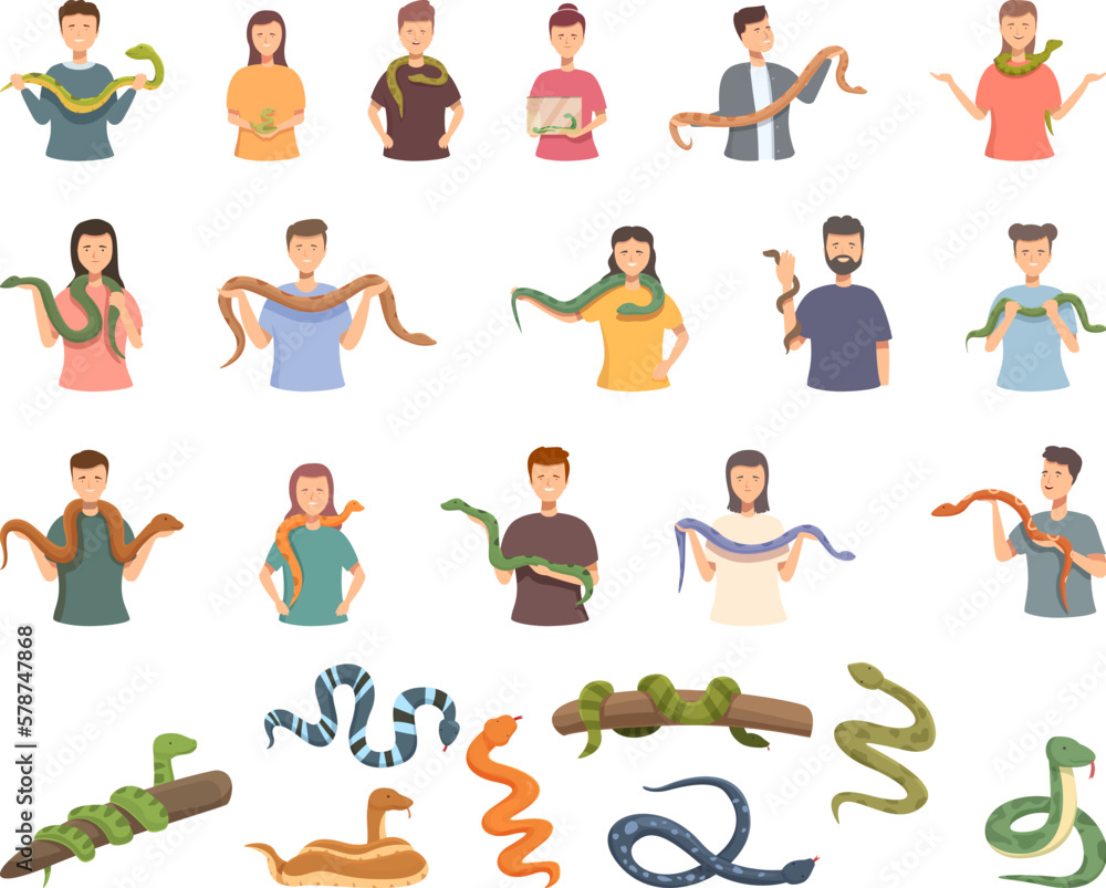Snake pet icons set cartoon vector. Nature animal. Tropical skin