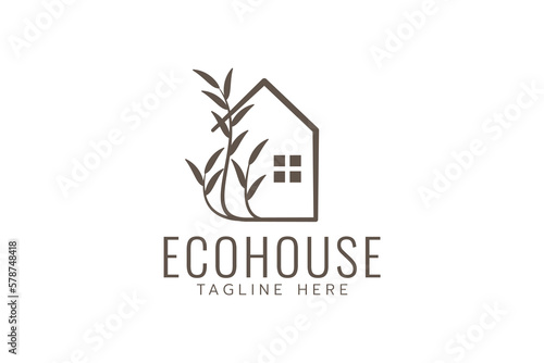eco house logo with a combination of a house and plants