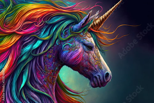 Beautiful Illustration of a colorful Unicorn with pink hair