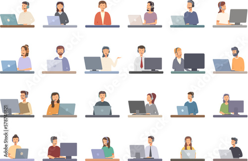Call a consultant icons set cartoon vector. Service support. Center customer
