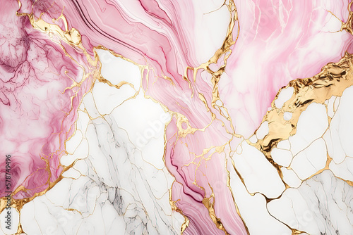 Pink, white and gold marble background. Wedding invitation, card backdrop, banner. Ai generated