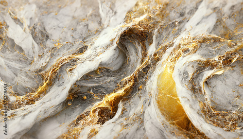 White and gold marble texture. Luxury abstract fluid art paint background. AI