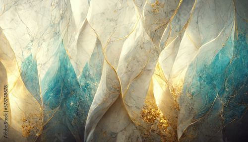 Blue and gold marble background. AI © Oleksandr Blishch