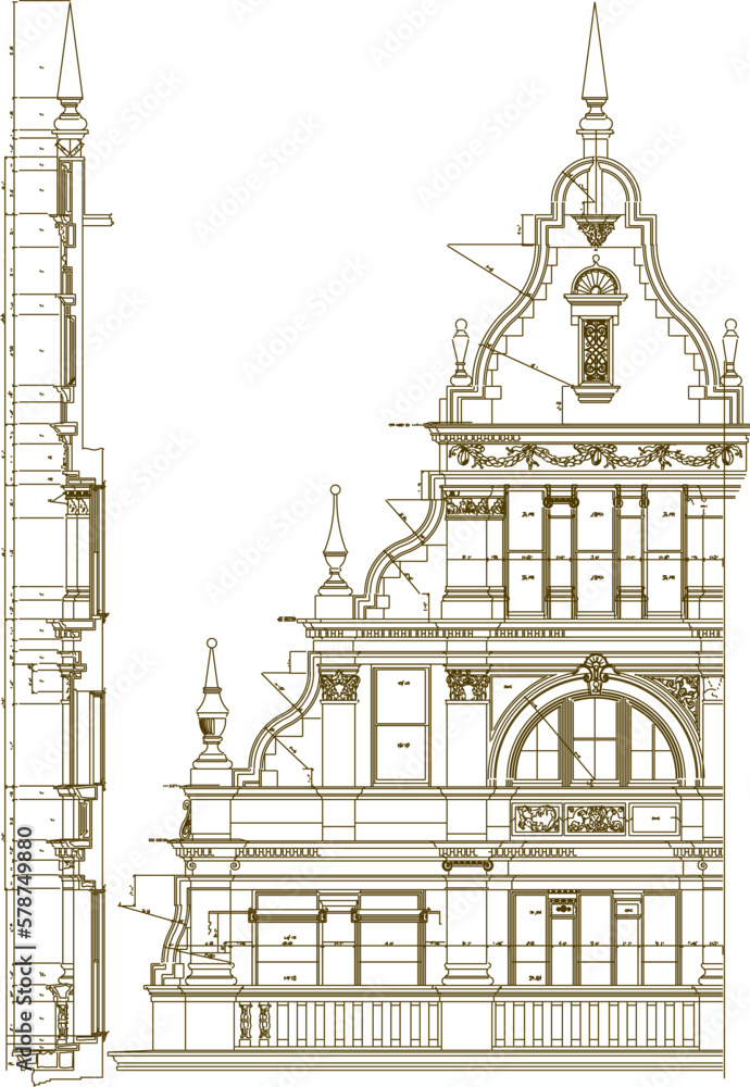 sketch vector illustration of traditional thai temple section