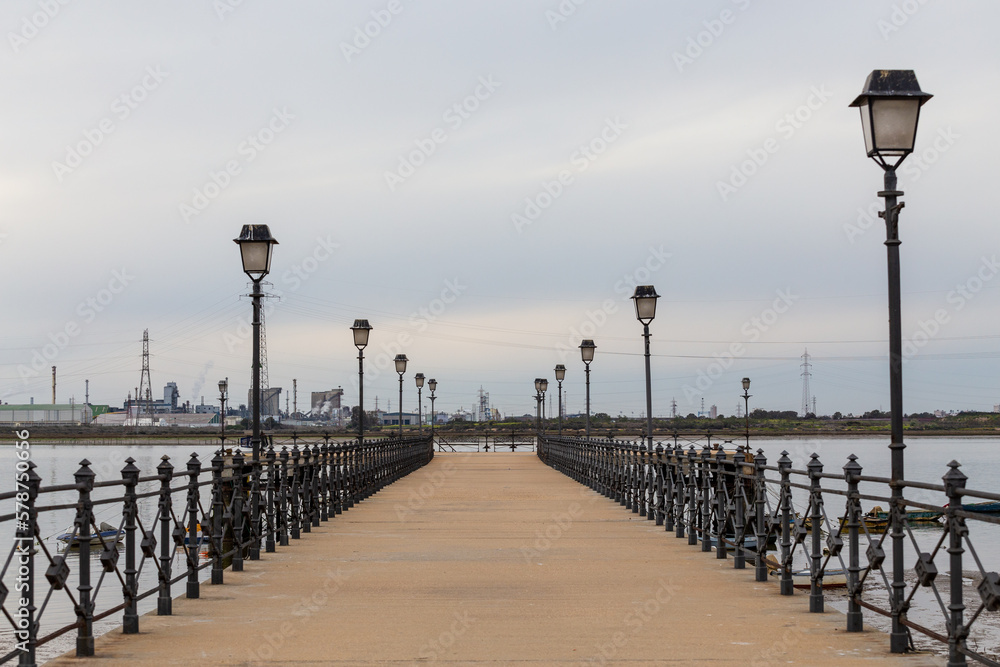 A pier overlooking the city of Huelva