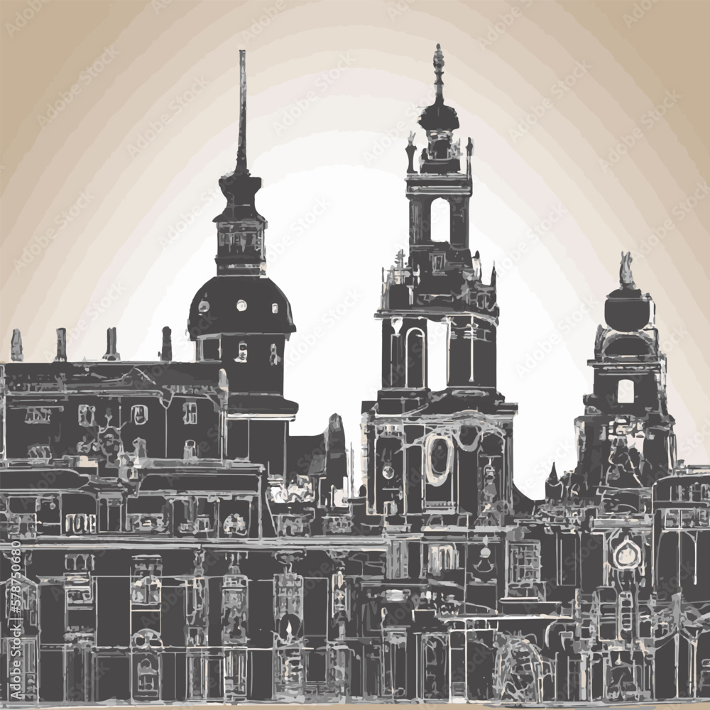 Dresden, Germany City Skyline With Semperoper Illustration