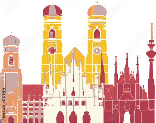 Icon Of Munich, Germany Skyline Illustration