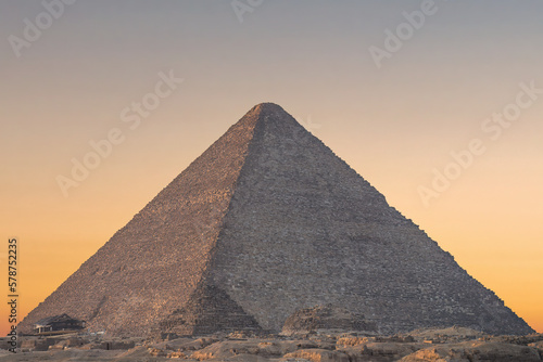 A view of the huge pyramid of Cheops  Giza  Egypt at sunrise.  