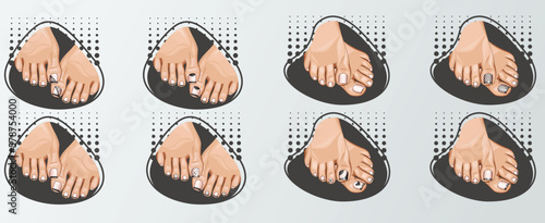 Pedicure logo collection, Beautiful Female Legs with Pedicure. Fashion and Beauty Illustration for Beauty Salon, Nail Tech
