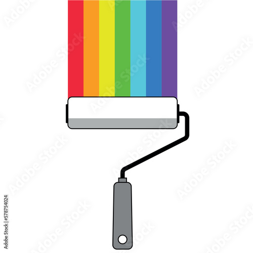 A paint roller that draws rainbow colors on a white background