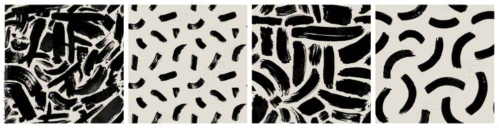 custom made wallpaper toronto digitalBlack and white abstract brush stroke painting seamless pattern set. Modern paint line background collection in monochrome color. Messy graffiti sketch wallpaper print, rough hand drawn texture.