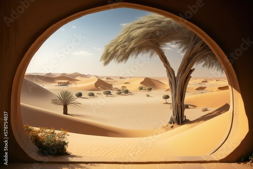 Oasis of Liwa's desert sands in Abu Dhabi, United Arab Emirates. Generative AI