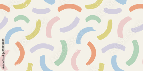 Colorful abstract brush stroke painting seamless pattern illustration. Modern paint line background in fun pastel color. Cute children doodle sketch wallpaper print, freehand hand drawn texture.