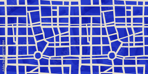 Abstract city map hand drawn illustration seamless pattern. Colorful town gps, urban cartography background print. Watercolor paint geography plan, navigation texture wallpaper.