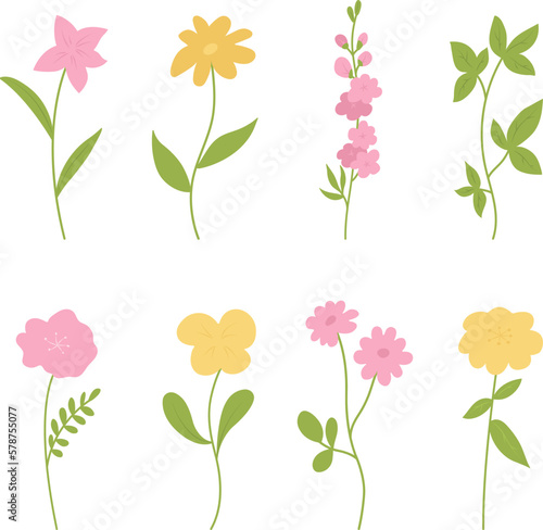 Wallpaper Mural set of flowers, colorful flower collection, leaves, botanical elements, vector illustration Torontodigital.ca