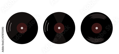 Set of plastic vinyl plates black color. Retro vintage style audio records.