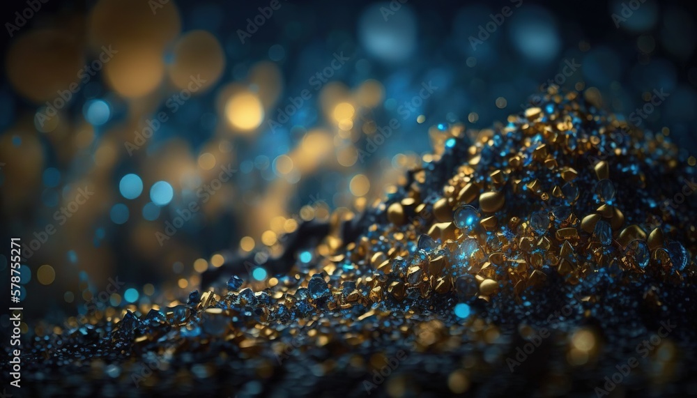 a close up shot of a blue and gold background with small bubbles of water on the bottom of the image and a blurry background of gold and blue circles on the bottom of the image. generative ai a close up shot of a blue and gold background with small bubbles of water on the bottom of the image and a blurry background of gold and blue circles on the bottom of the image. generative ai