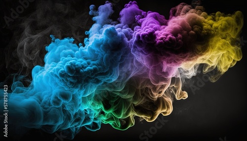  a rainbow colored cloud of smoke on a black background with a black background and a black back ground with a black back ground and a black back ground. generative ai