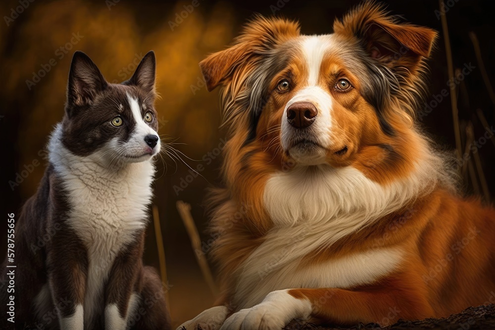 An Aussie dog and a feline pal. Generative AI