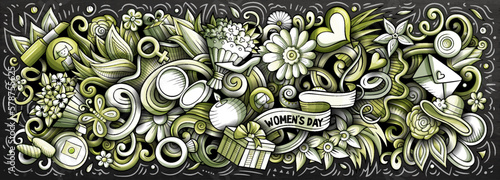 Happy Womens Day hand drawn cartoon doodles illustration