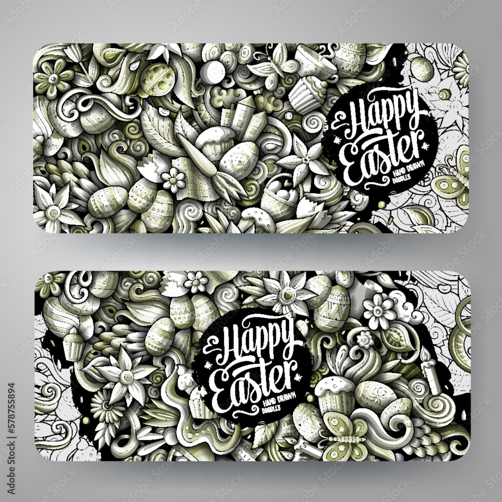 Cartoon cute vector doodles Happy Easter banners