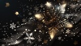  a snowflake with gold stars and snow flakes on a black background with a white snowflake in the center of the image.  generative ai