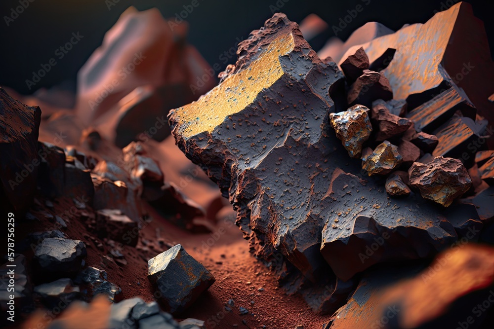 Iron ore texture up close raw minerals extracted from the ground