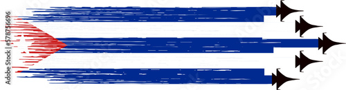 Cuba  flag with military fighter jets isolated   background