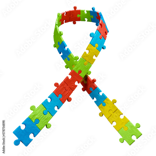 Ribbon in the form of a puzzle for World Autism Awareness Day, rendered in 3D.