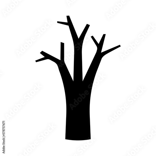 Dry dead tree icon. Black symbol of fires and ecological disasters with environmental damage and drought from high vector temperatures