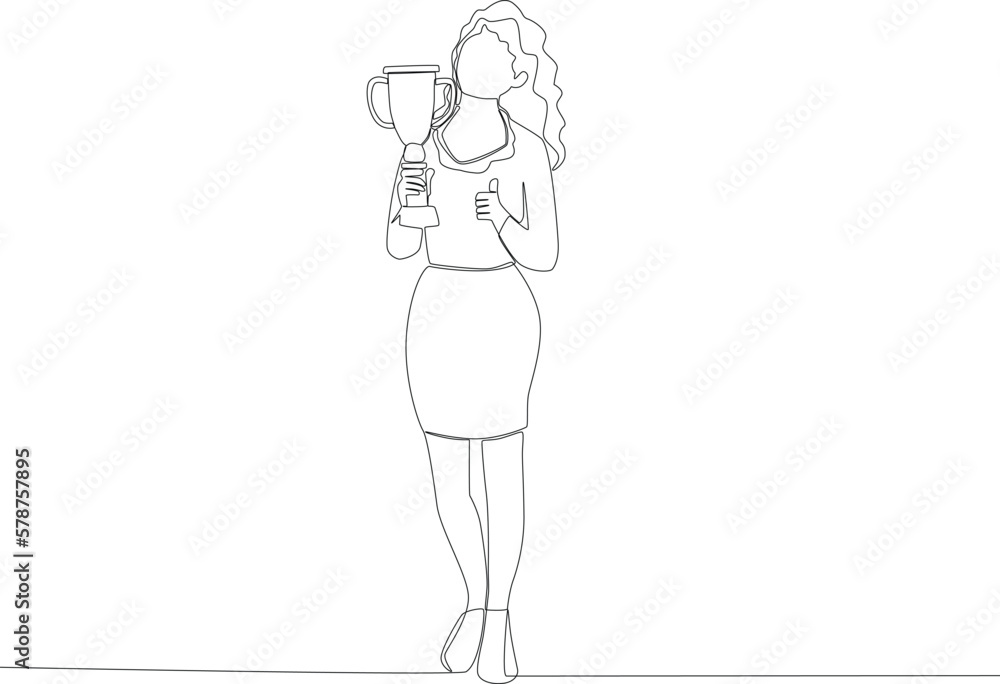 A modest trophy for female employees. Employee appreciation one line drawing A modest trophy for female employees. Employee appreciation one line drawing