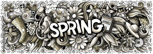 Spring hand drawn cartoon doodles illustration