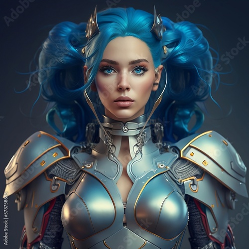 Girl with blue hair in armor