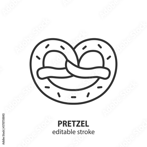 Pretzel line icon. German traditional food outline vector symbol. Editable stroke.