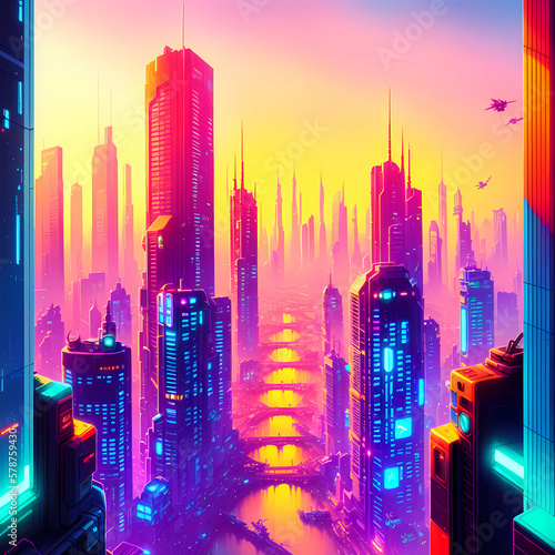 Ai generated art generative Ai  modern cyberpunk city  neon cyberpunk  future cyberpunk city  future cyberpunk illustration  sci-fi cyberpunk  full neon color  cyberpunk neon color  neon sci-fi.