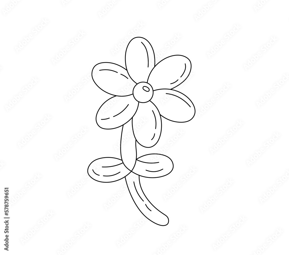 Vector isolated one single flower camomile balloon figure twisted colorless black and white contour line easy drawing Vector isolated one single flower camomile balloon figure twisted colorless black and white contour line easy drawing