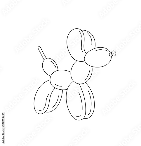 Vector isolated one single dog puppy balloon figure twisted colorless black and white contour line easy drawing