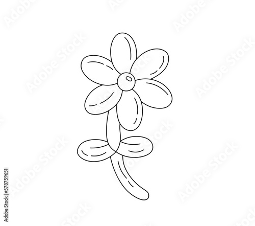 Vector isolated one single flower camomile balloon figure twisted colorless black and white contour line easy drawing