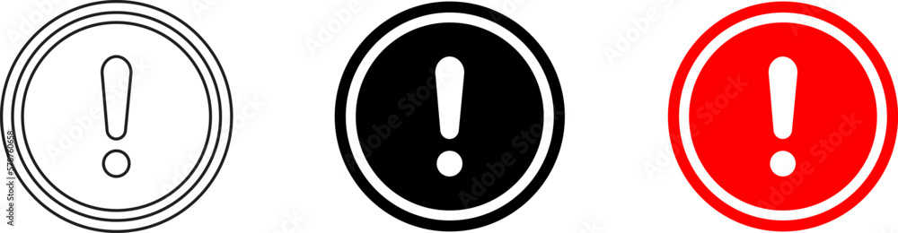Caution warning signs set. Exclamation marks Caution warning signs set. Exclamation marks