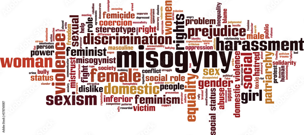 Misogyny word cloud concept. Collage made of words about misogyny