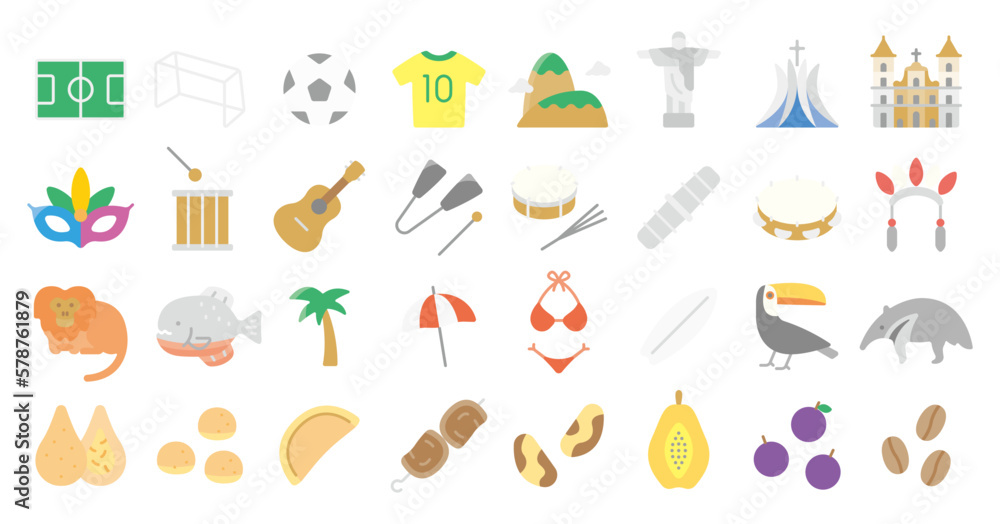 Brazil icon set (Flat fill version)
