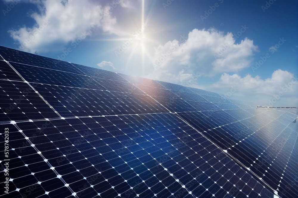 Rooftop solar panels on residential house roof at beautiful summer sun ...