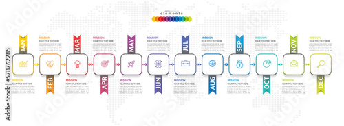 Infographic template for business. 12 Months modern Timeline diagram calendar, presentation vector infographic.