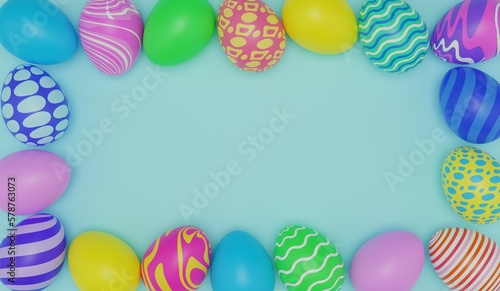 Happy easter. Colorful easter egg on green mint background.