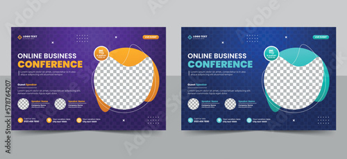 Abstract online business conference event flyer or live webinar invitation banner template