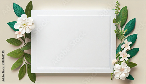 blank white paper invitation message with frame flower, Generate AI