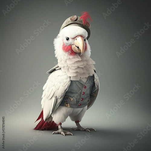 Cute Parrot with Clown Dress Up for April Mop created with Generative AI Technology