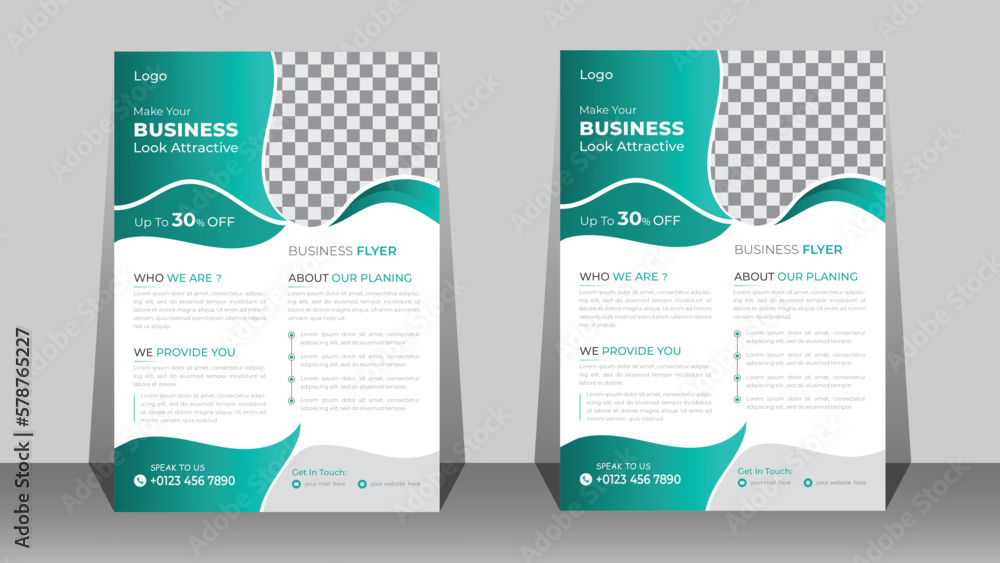 Corporate business flyer template design with organic shapes.